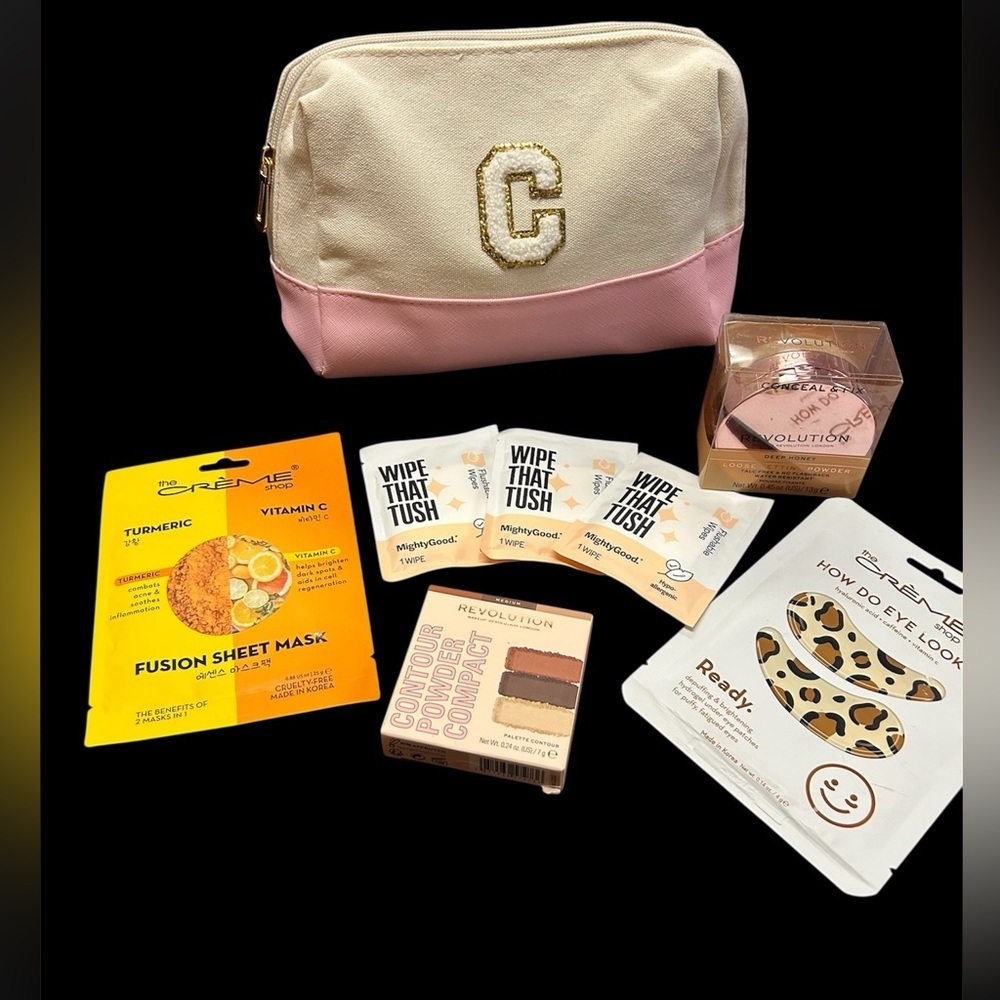 HOST PICK 🎉 Pink & Cream Makeup Bag with Skincare and Makeup 8 pc. Bundle, NWOT